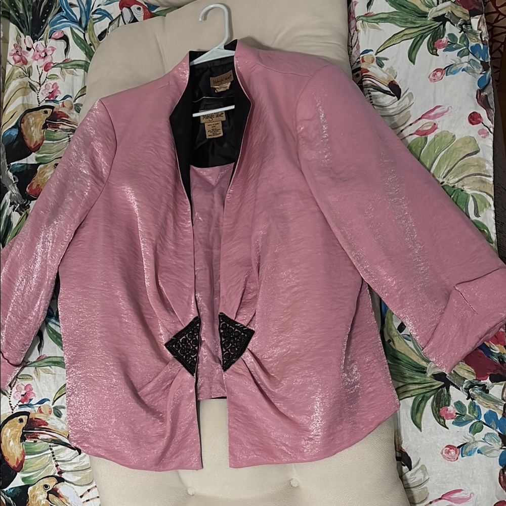 Midnight Velvet Pink Blazer with Draped Collar and Blouse Set (22W)